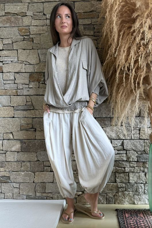 Basso Button Drape Batwing Shirt Earth